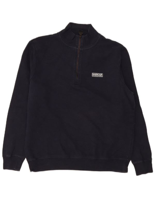 Barbour - Sudadera con cuello y cremallera para mujer, talla 40, talla grande, algodón azul marino