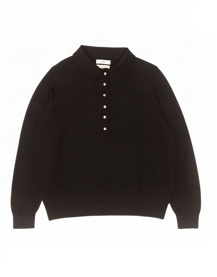 Marks & Spencer Suéter tipo jersey con cuello tipo polo para mujer UK 46 Grande Negro