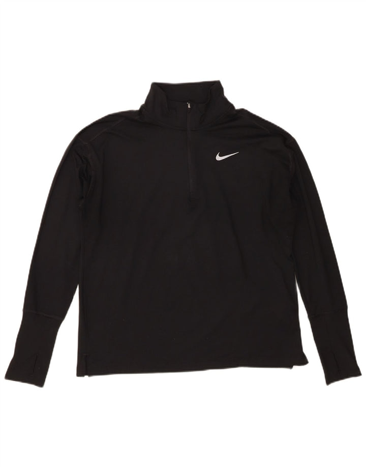 NIKE Womens Dri Fit Zip Neck Pullover Tracksuit Top UK 14 Medium Black