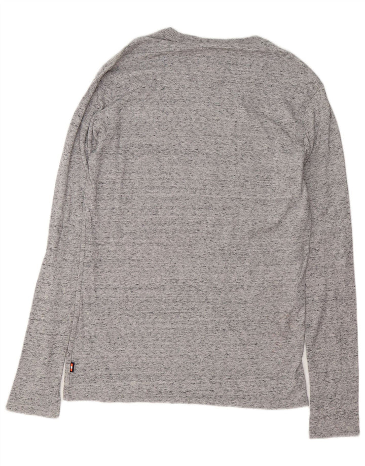 SUPERDRY Top gráfico de hombre de manga larga de algodón moteado gris grande