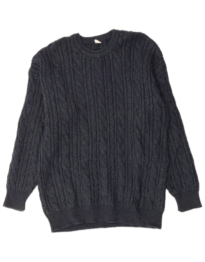 VINTAGE Hombres Crew Neck Jumper Suéter Grande Azul Marino Acrílico