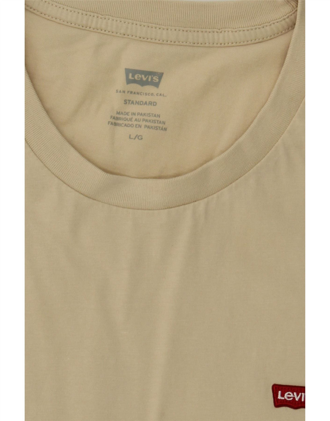LEVI'S Mens Standard Fit T-Shirt Top Large Beige Cotton Vintage Levi's and Second-Hand Levi's from Messina Hembry 