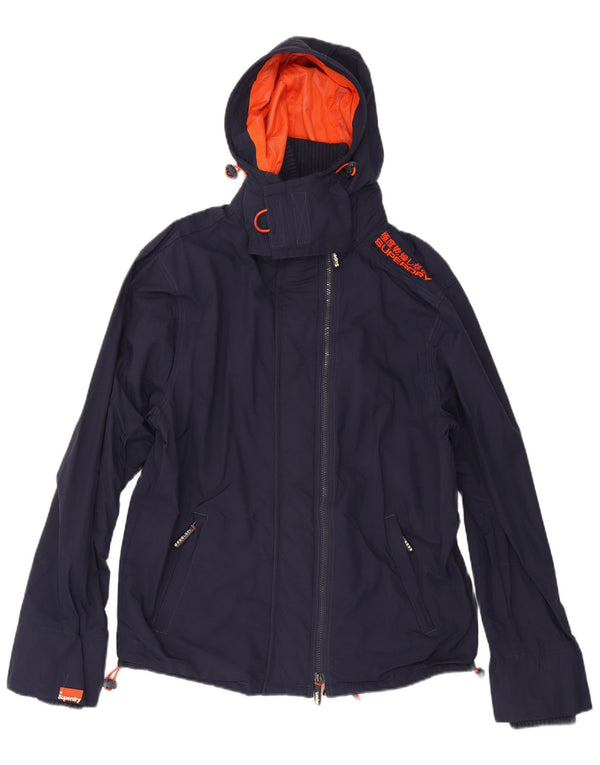 Superdry Chaqueta impermeable con capucha Windcheater para hombre UK 44 2XL Nylon azul marino