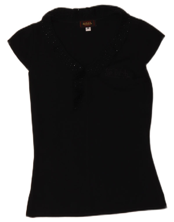 Von Dutch Blusa para mujer Top UK 42 Microfibras negras medianas