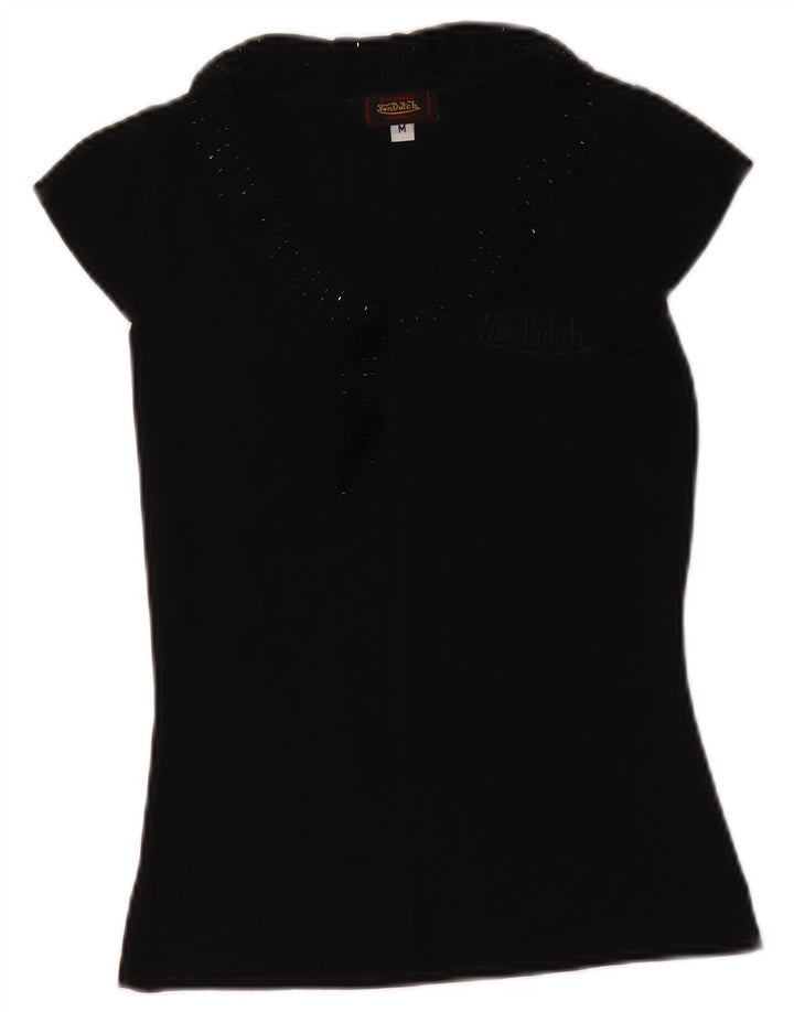 Von Dutch Blusa para mujer Top UK 42 Microfibras negras medianas