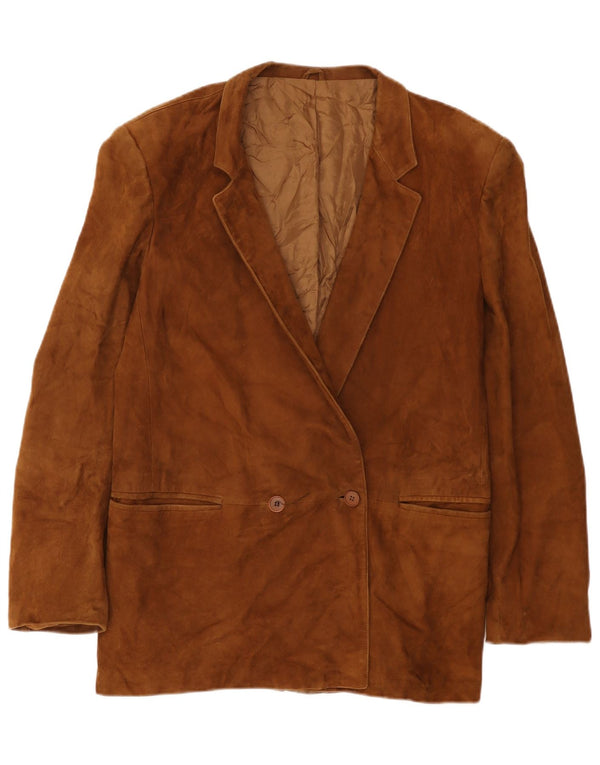 Vintage mujer ante doble pecho Blazer chaqueta IT 50 XL cuero beige