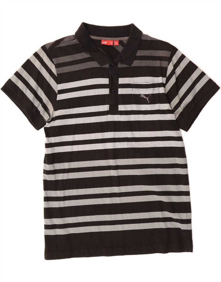 PUMA Mens Polo Shirt Medium Black Striped Cotton Vintage Puma and Second-Hand Puma from Messina Hembry 