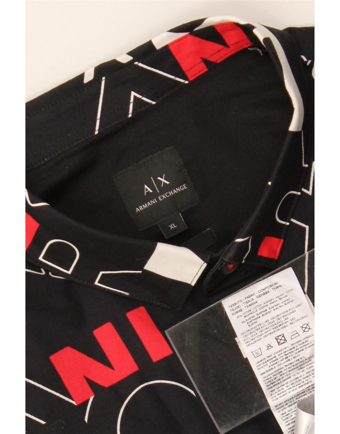 ARMANI EXCHANGE Camisa estampada con estampado abstracto para hombre XL Algodón negro