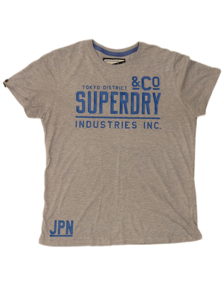 Superdry Hombre Camiseta Gráfica Top XL Algodón Gris