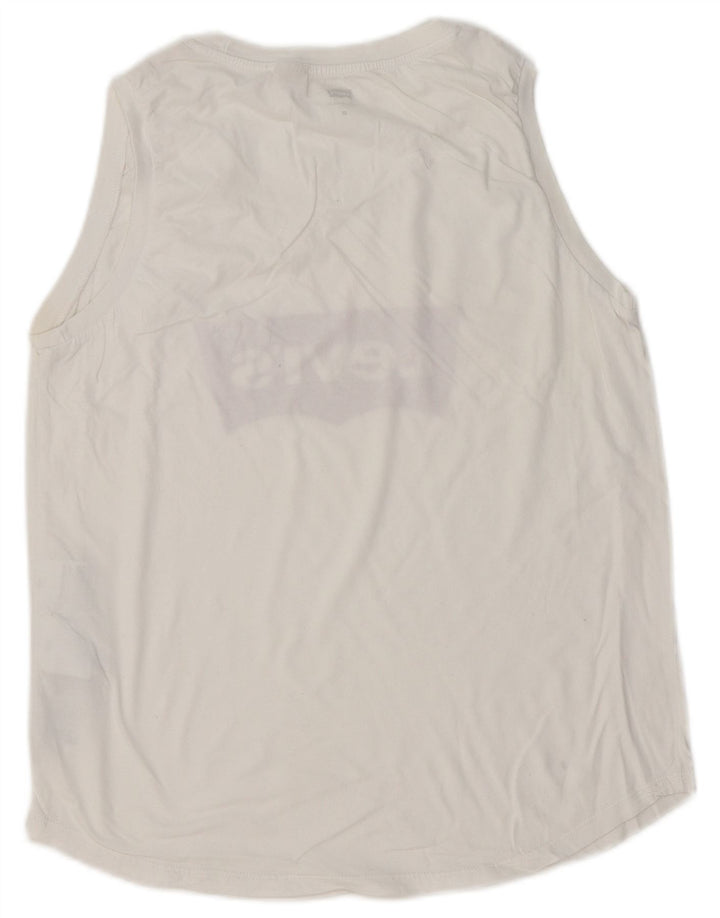 LEVI'S Top sin mangas gráfico para mujer Reino Unido 14 Algodón blanco mediano