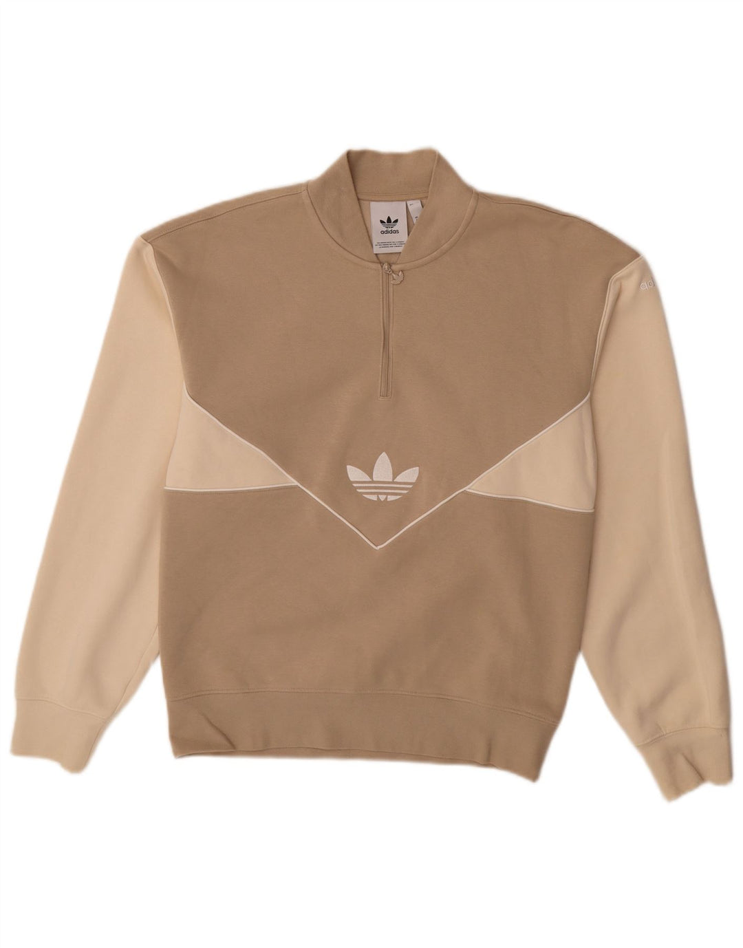 ADIDAS Hombre Graphic Zip Neck Sudadera Jumper XS Beige Colorblock Algodón