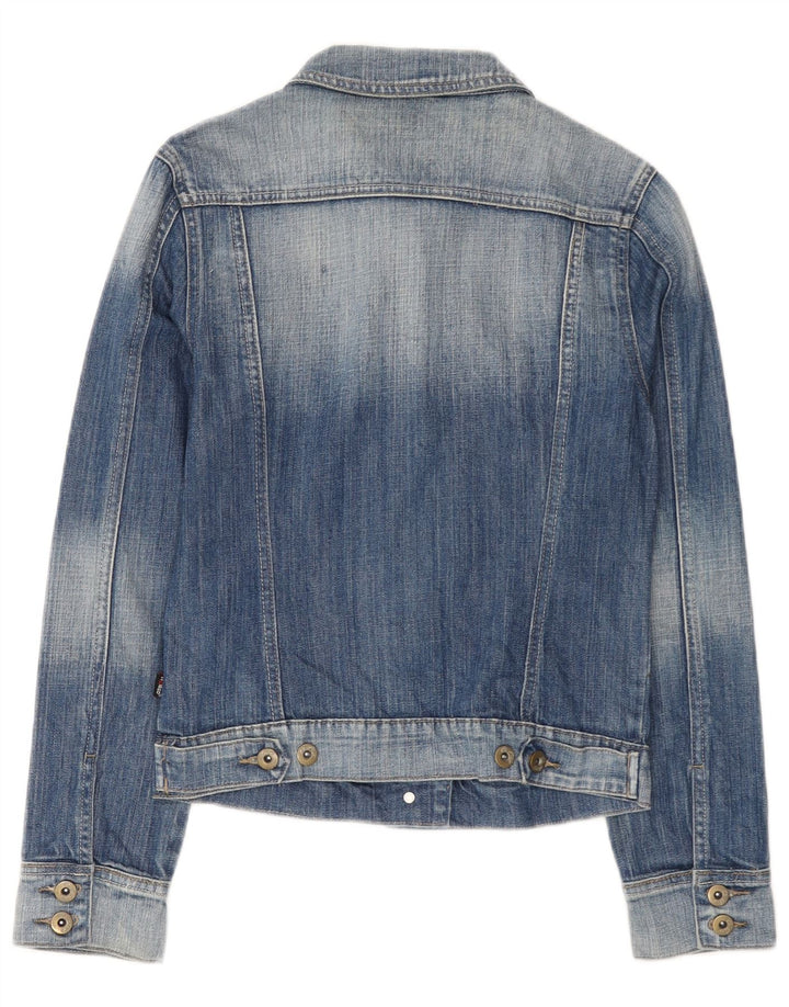 Vintage mujer chaqueta de mezclilla Reino Unido 12 algodón azul medio