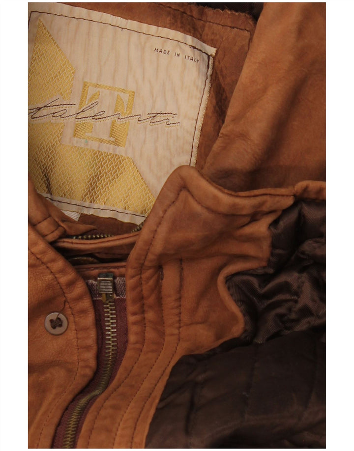 VINTAGE Abrigo de cuero para hombre Reino Unido 42 XL Marrón