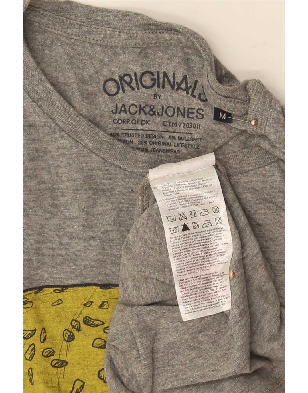 Jack & Jones Hombre Camiseta Gráfica Top Algodón Gris Medio