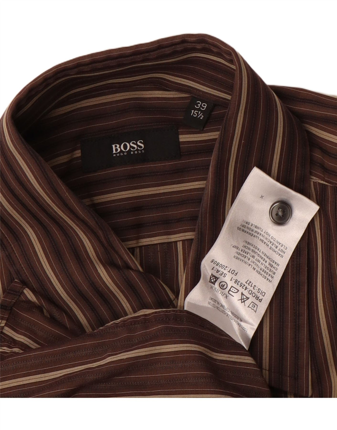 Camisa Hugo Boss Hombre Talla 39 15 /2 Algodón Rayas Marrón Medio