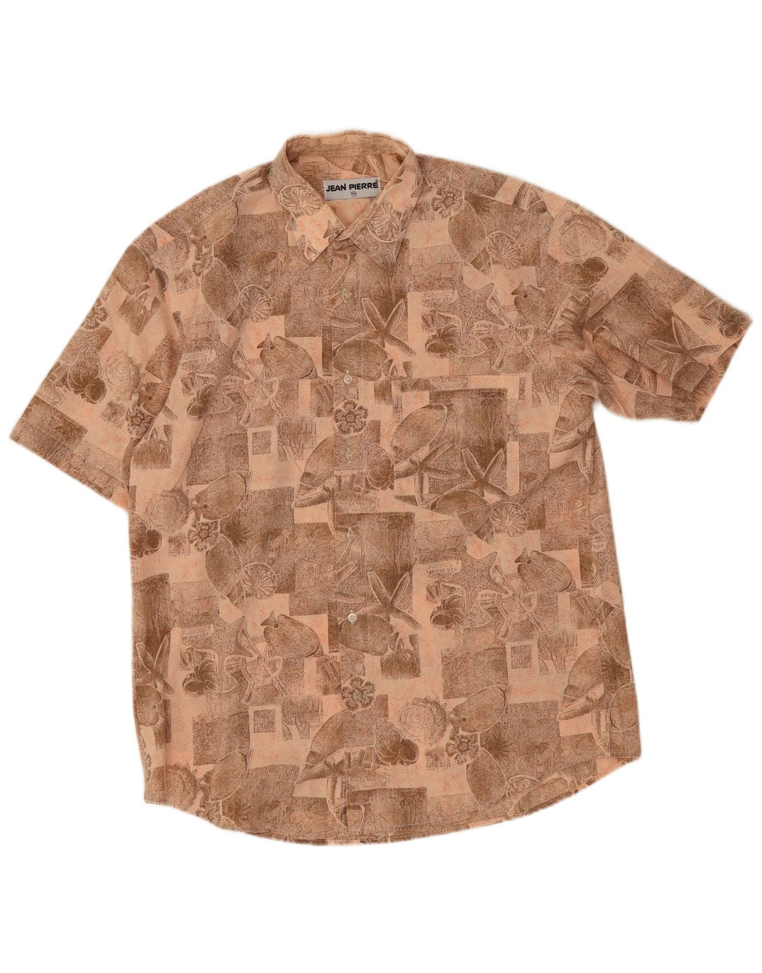 Camisa Jean Pierre Hombre Manga Corta Marrón Medio Geométrico