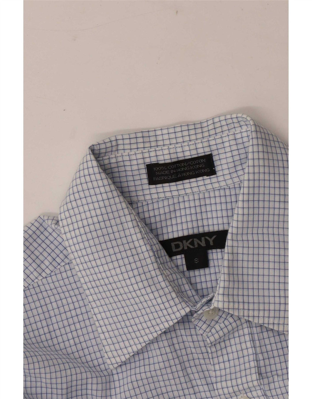 Camisa Dkny Hombre Small Azul Cuadros Algodón