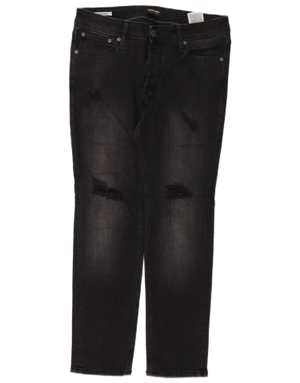 Jack & Jones Hombre GLENN Vaqueros ajustados desgastados W32 L30 Algodón negro