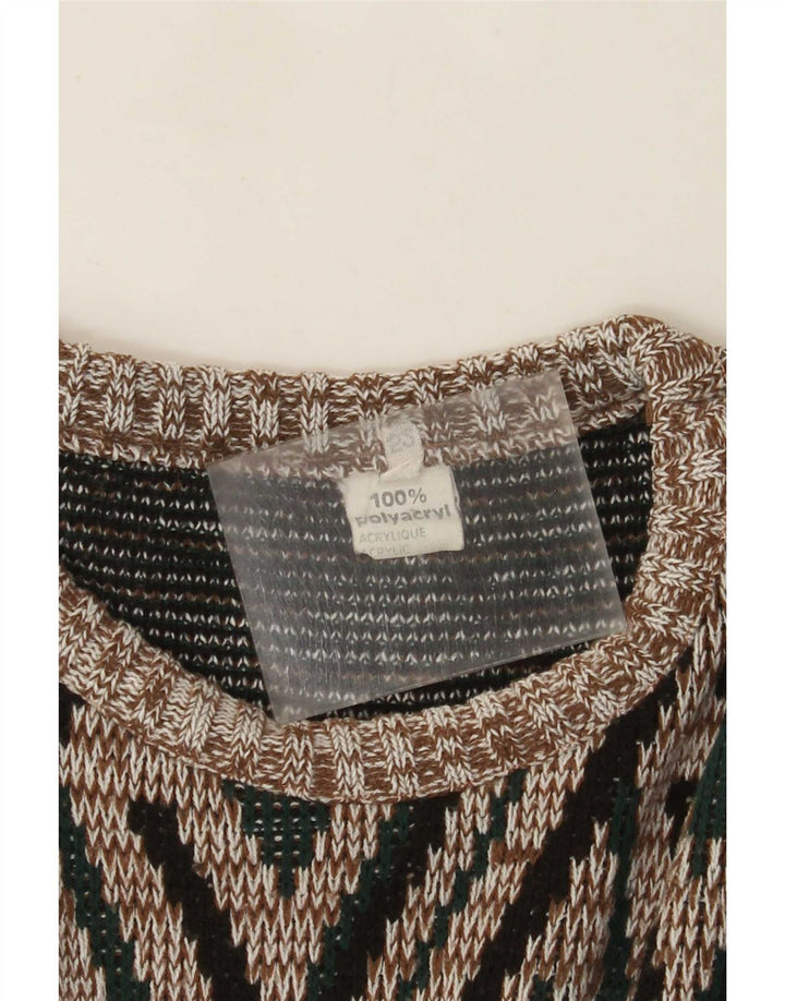 Vintage hombres cuello redondo jersey suéter IT 52 grande multicolor geométrico
