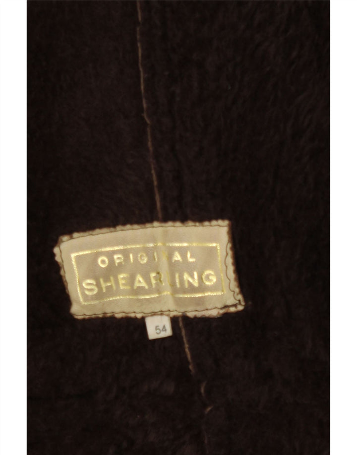 Vintage hombres shearling abrigo de doble pecho IT 54 2XL marrón shearling