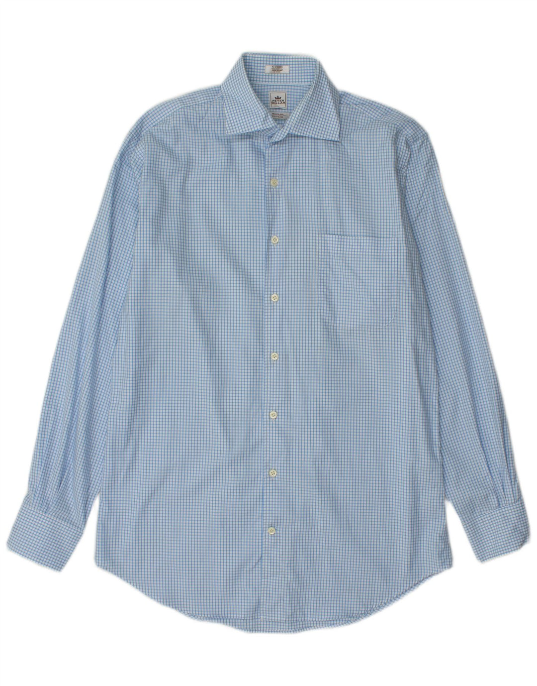 PETER MILLAR Camisa larga para hombre Talla 15 5 Algodón a cuadros azul medio