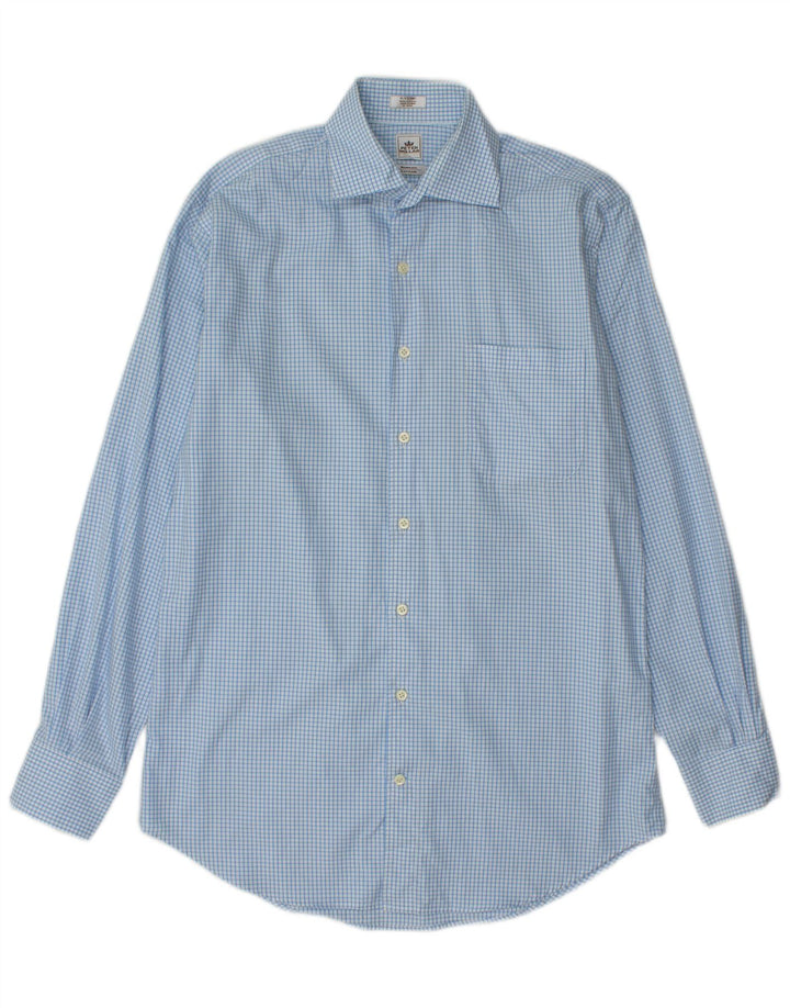 PETER MILLAR Camisa larga para hombre Talla 15 5 Algodón a cuadros azul medio