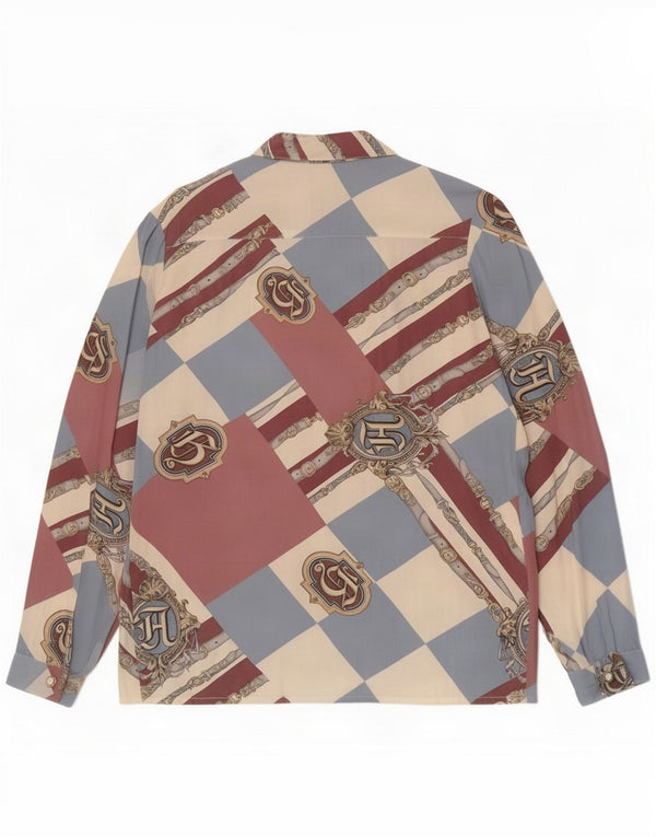 Blusa camisera abstracta de manga larga vintage para mujer UK 40 Small Multicolor