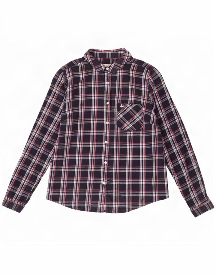 Jack Wills Camisa de franela para mujer UK 12 Medium Azul marino Cuadros Algodón