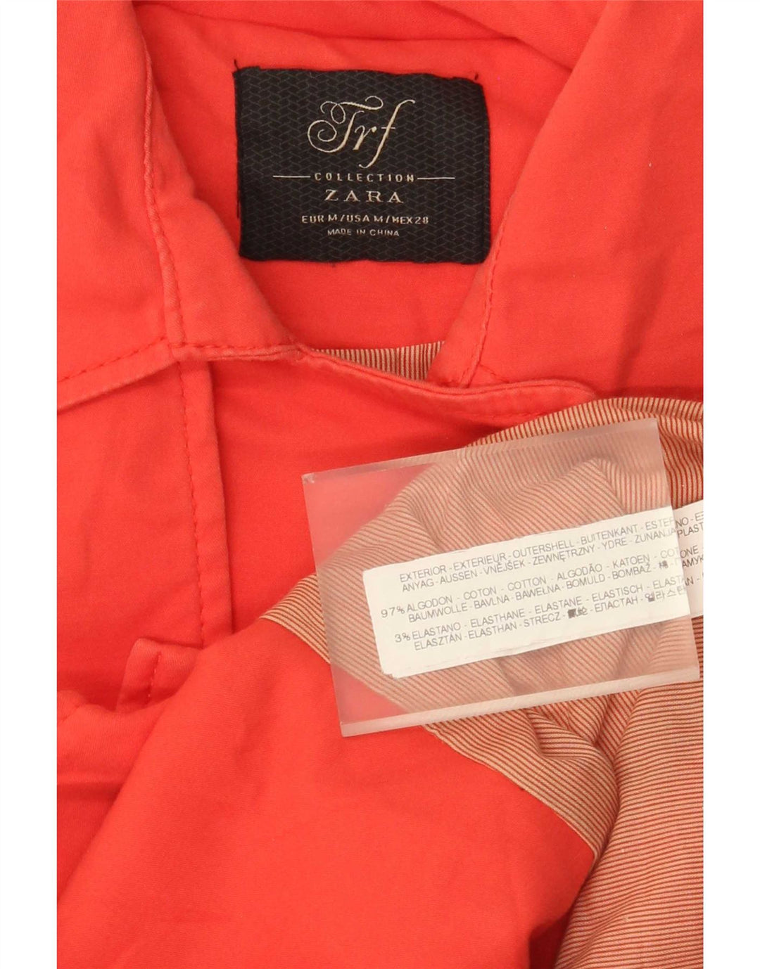 Zara Mujer Gabardina Corta UK 42 Algodón Naranja Mediano