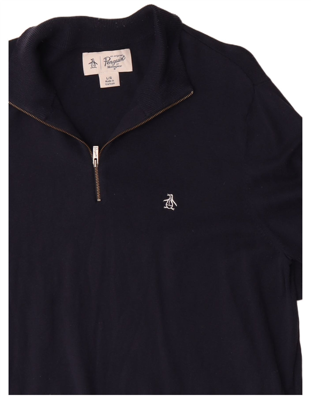 Penguin - Jersey con cuello y cremallera para hombre, talla grande, algodón azul marino