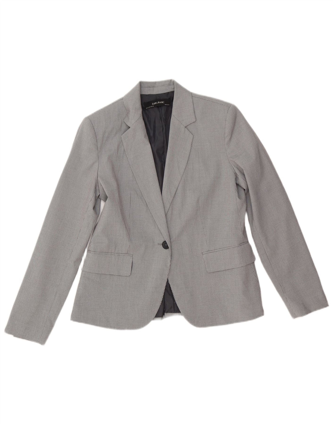 Zara Mujer Chaqueta Blazer De 1 Botón EU 40 Poliéster Pata De Gallo Gris Medio