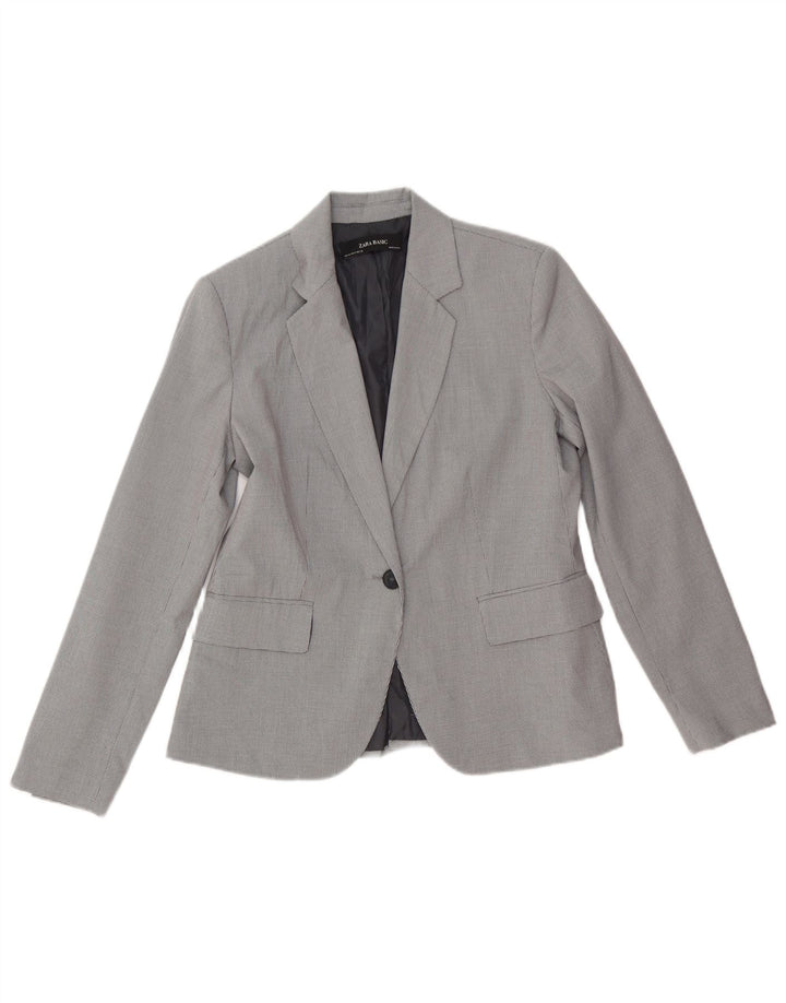 Zara Mujer Chaqueta Blazer De 1 Botón EU 40 Poliéster Pata De Gallo Gris Medio