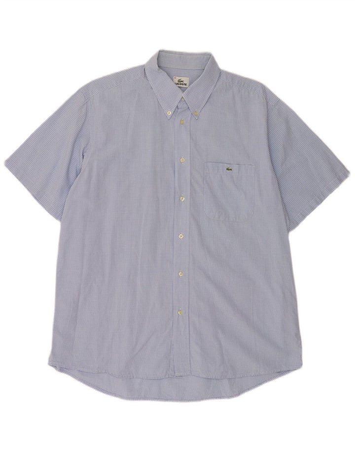 Camisa Lacoste Hombre Manga Corta Talla 42 Algodón Cuadros Azul Grande