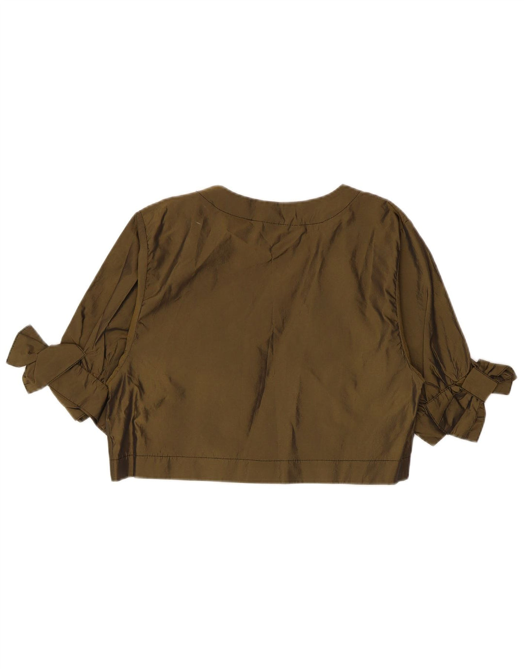 Vintage mujer 1/2 manga Bolero Top Reino Unido 14 Poliéster caqui medio