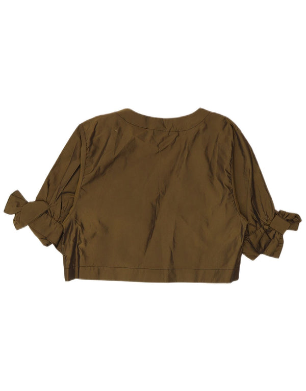 Vintage mujer 1/2 manga Bolero Top Reino Unido 14 Poliéster caqui medio