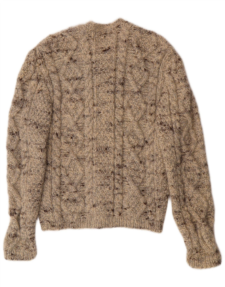 Vintage mujer Cardigan suéter Reino Unido 12 Medio Beige Clásico