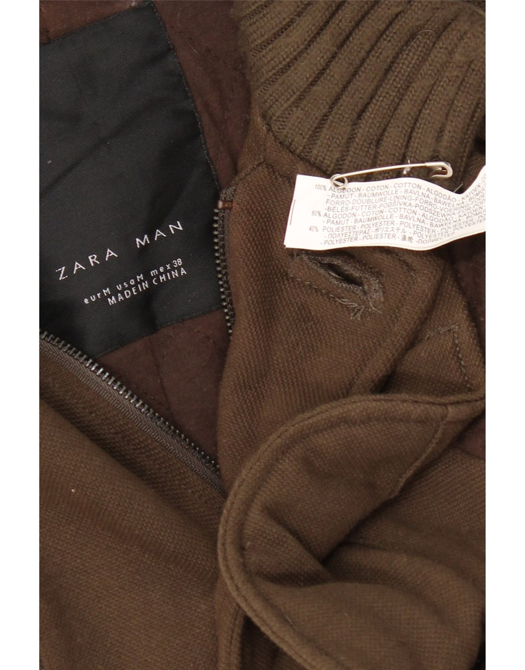 Zara Chaqueta Cortavientos Hombre UK 38 Medium Caqui Algodón
