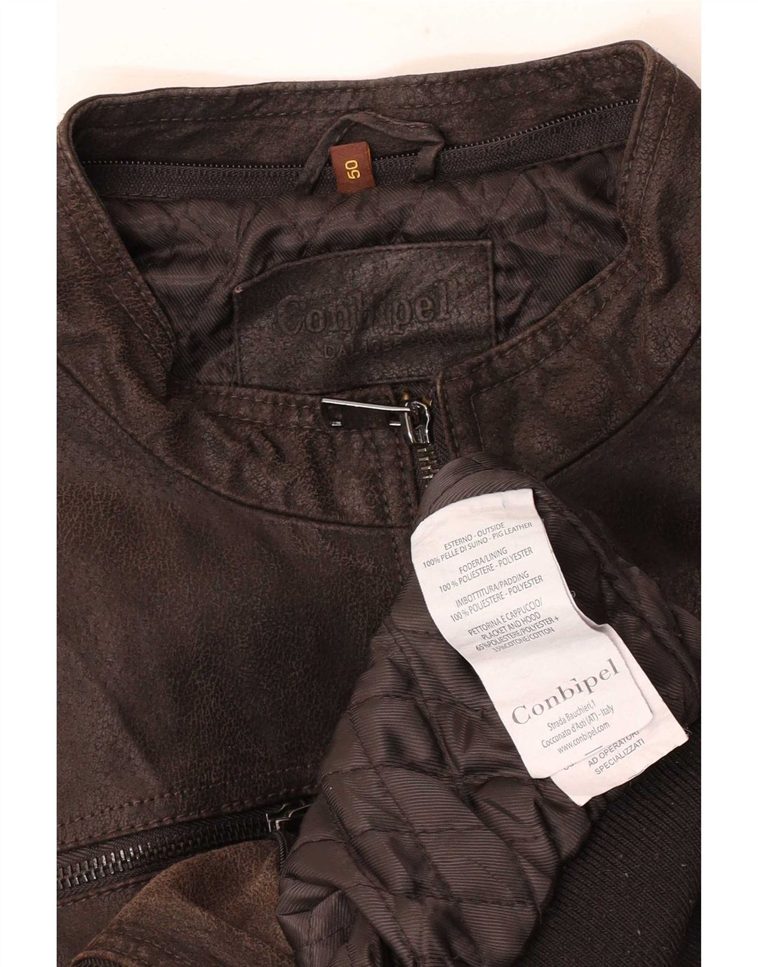 Conbipel Chaqueta Bomber De Cuero Para Hombre IT 50 Grande Marrón