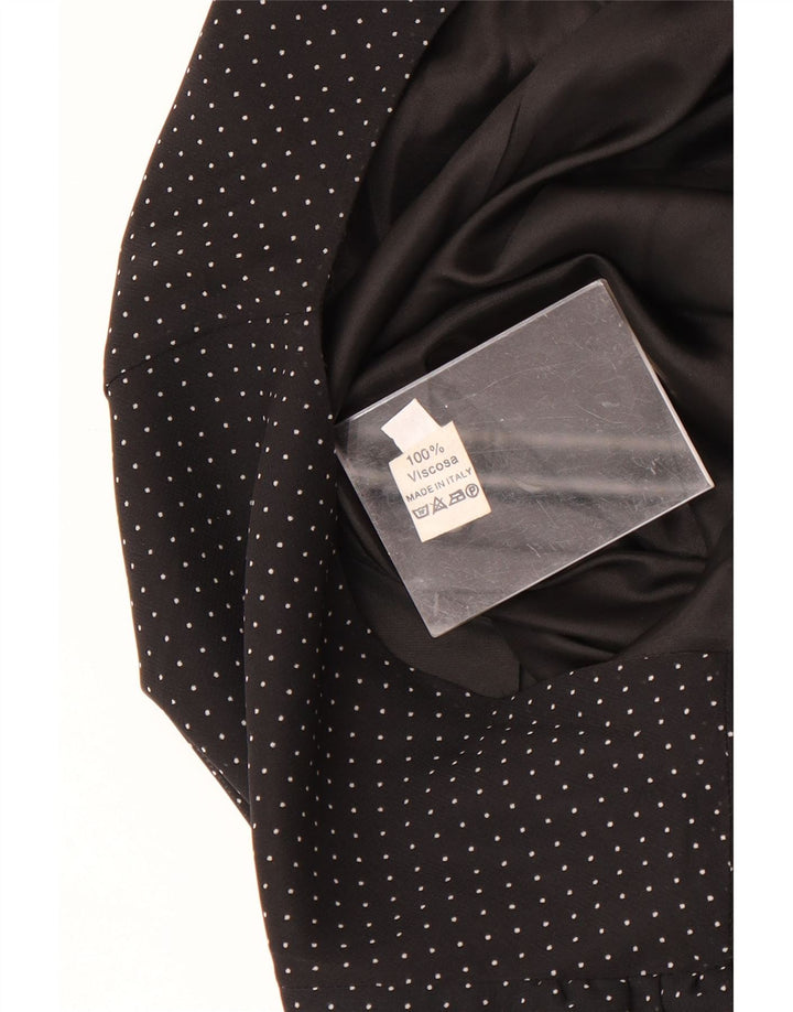 Vintage mujer mini vestido de una línea IT 42 viscosa manchada negra mediana