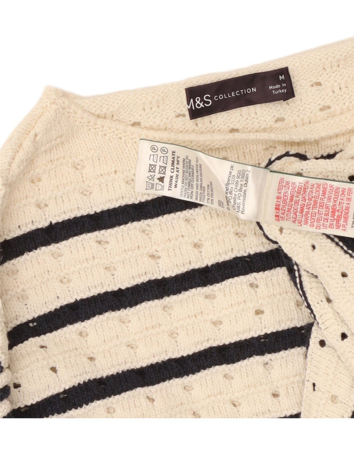MARKS & SPENCER Womens Boat Neck Jumper Sweater UK 14 Medium White Striped
