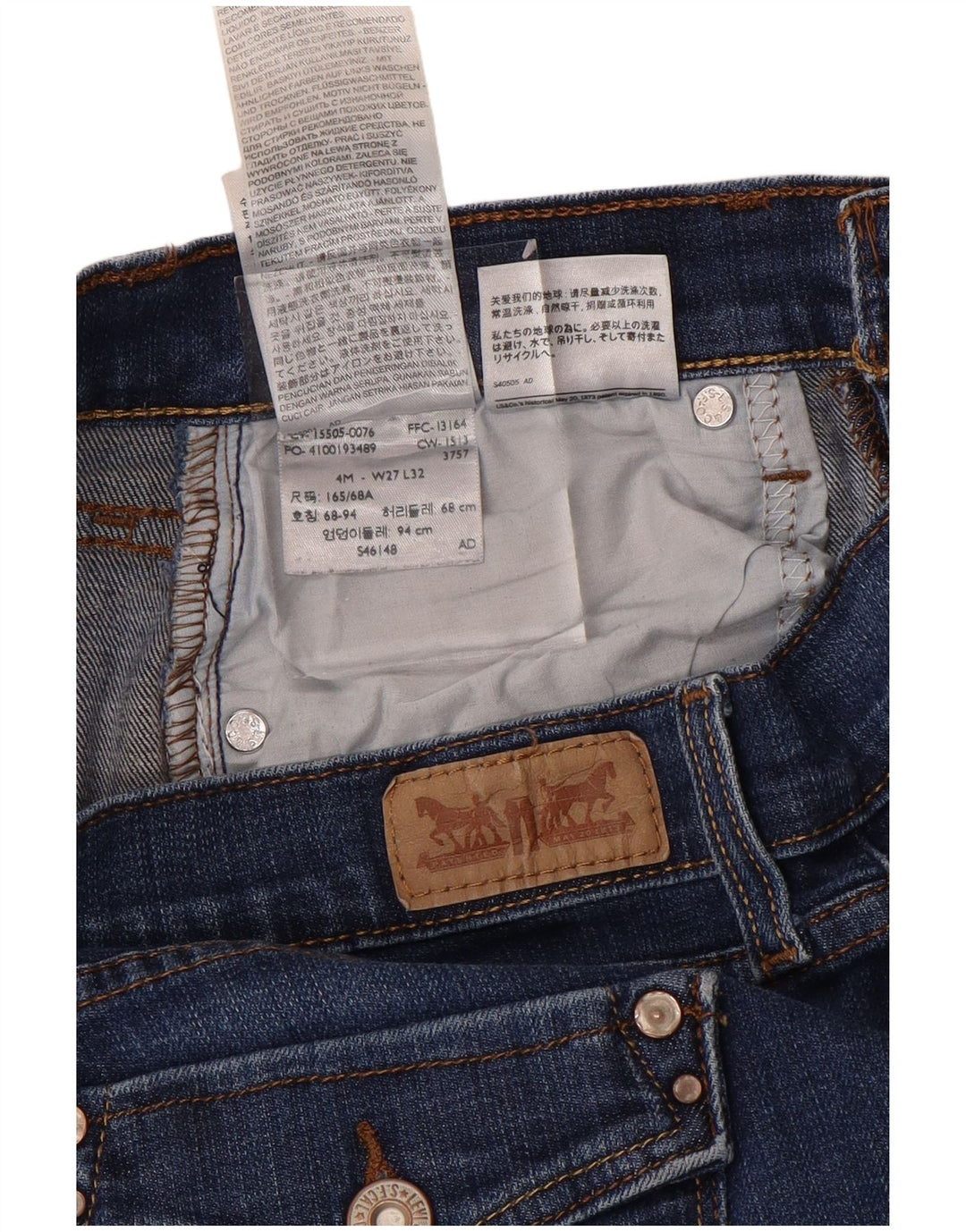 LEVI'S Jeans rectos 505 para mujer US 4 Small W27 L32 Algodón azul