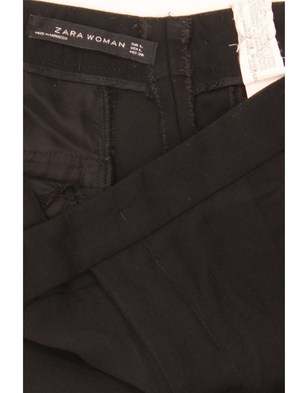 Zara Mujer Pantalón Casual Acampanado Grande W32 L32 Poliéster Negro