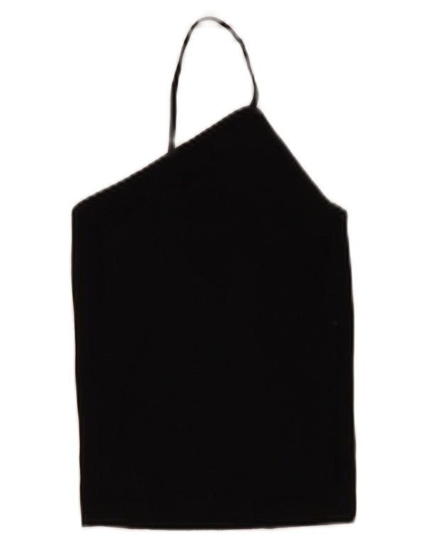 Zara Mujer Crop Top UK 10 Small Viscosa Negra
