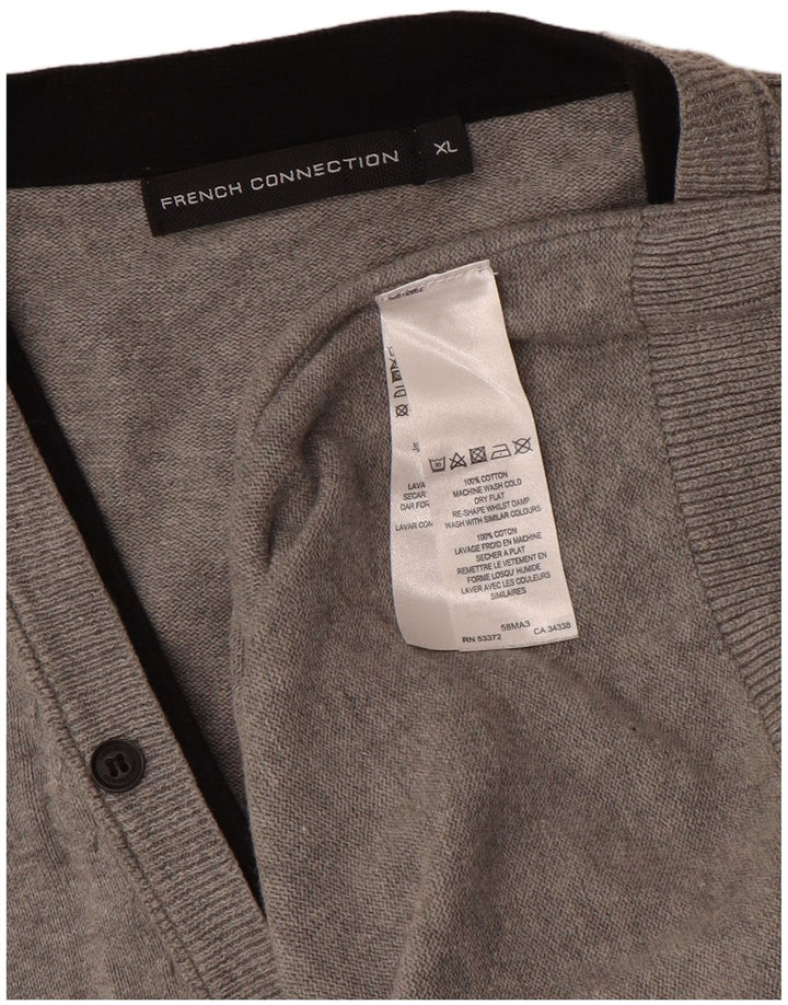 French Connection Suéter tipo cárdigan para hombre XL Algodón gris