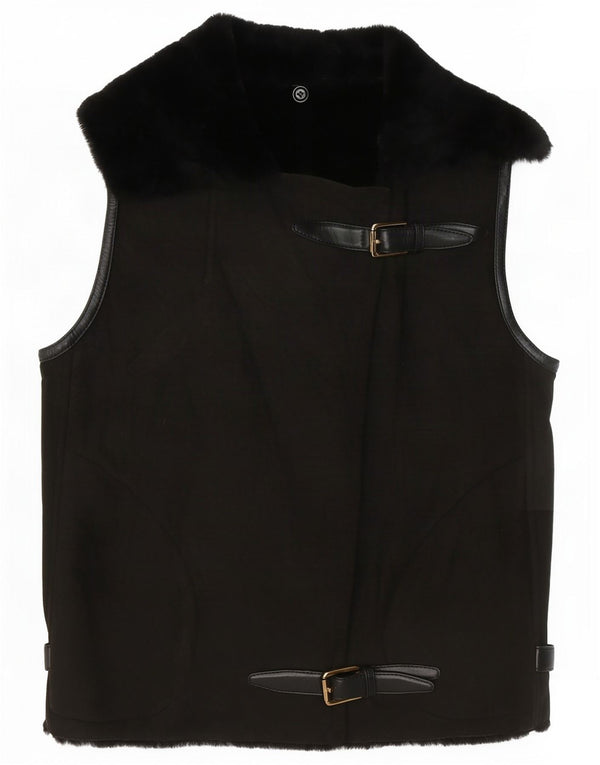 Vintage mujer crop Sherpa Gilet EU 38 Marrón medio