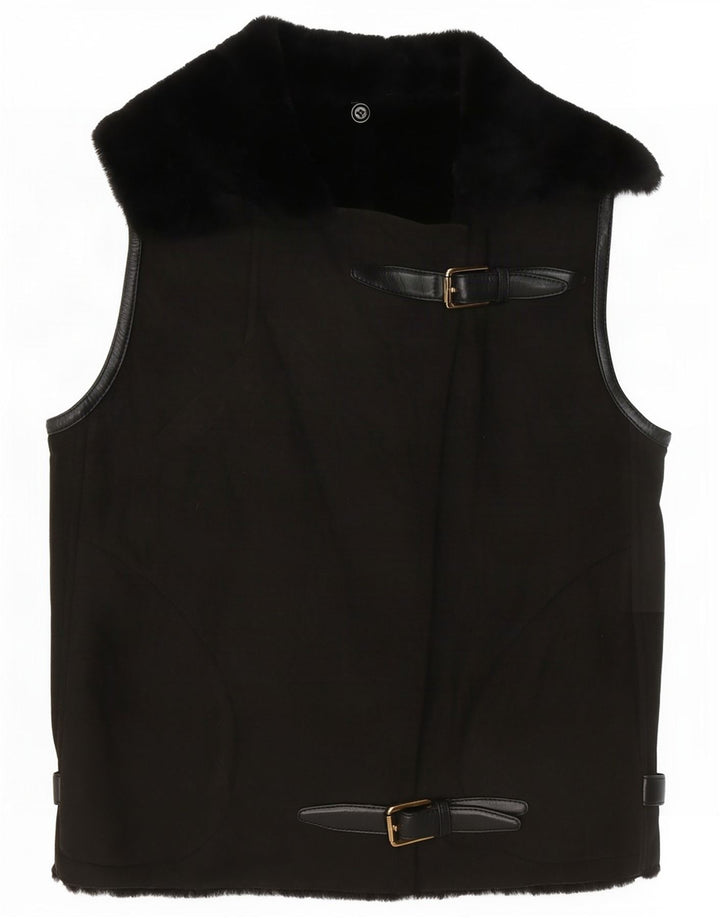 Vintage mujer crop Sherpa Gilet EU 38 Marrón medio