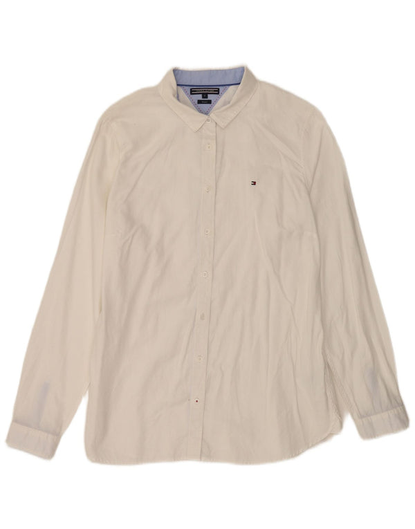 Tommy Hilfiger Camisa elástica para mujer US 12 Grande Algodón blanco