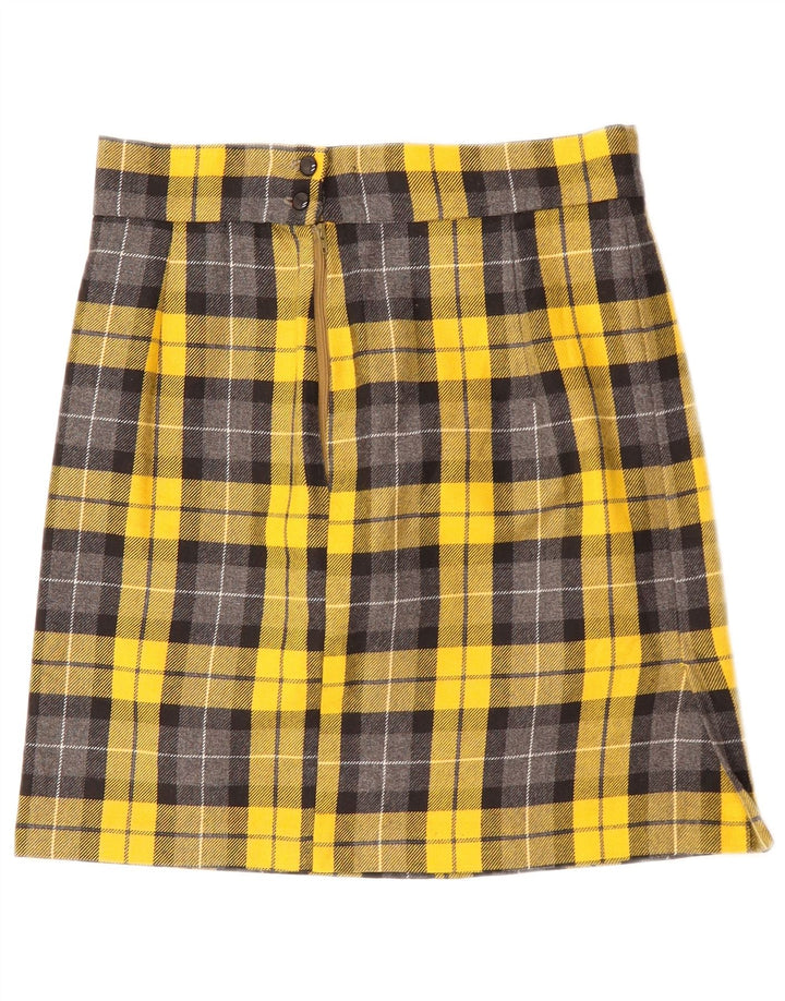 Vintage mujer mini falda W28 cheque amarillo medio