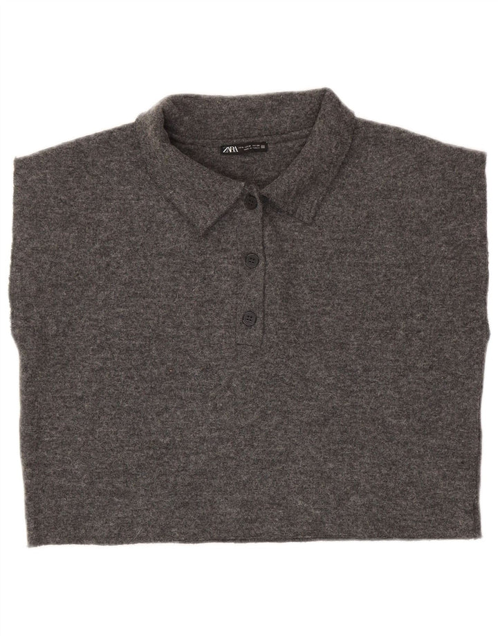 Zara Polo Corto Sin Mangas Para Mujer UK 44 Poliéster Gris Medio