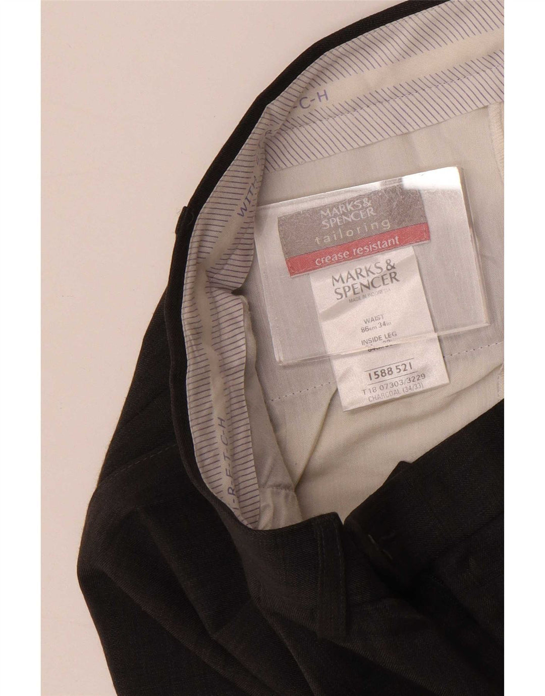 Marks & Spencer Pantalón de traje con pinzas para hombre W34 L33 Poliéster gris